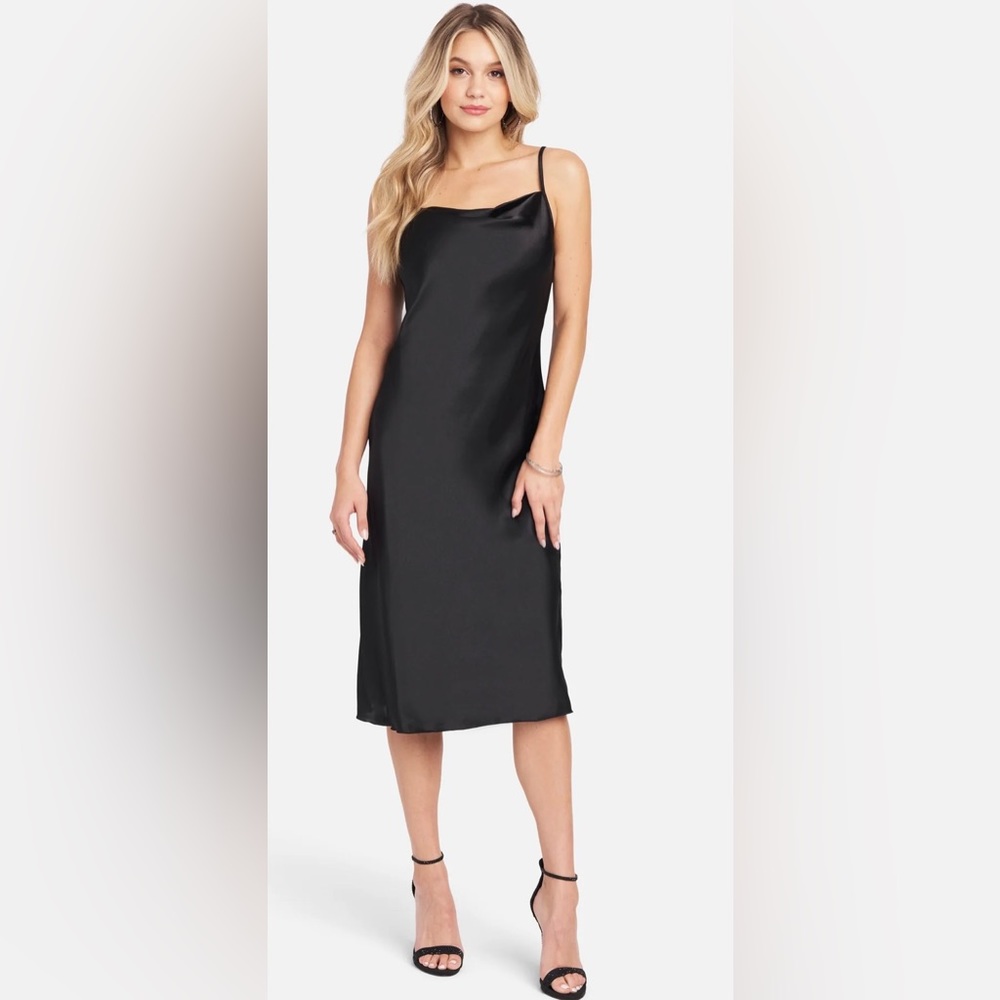 SATIN COWL NECK SLIP MIDI DRESS